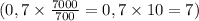 (0,7\times \frac{7000}{700} =0,7 \times 10 = 7)