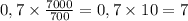 0,7\times \frac{7000}{700} =0,7 \times 10 = 7