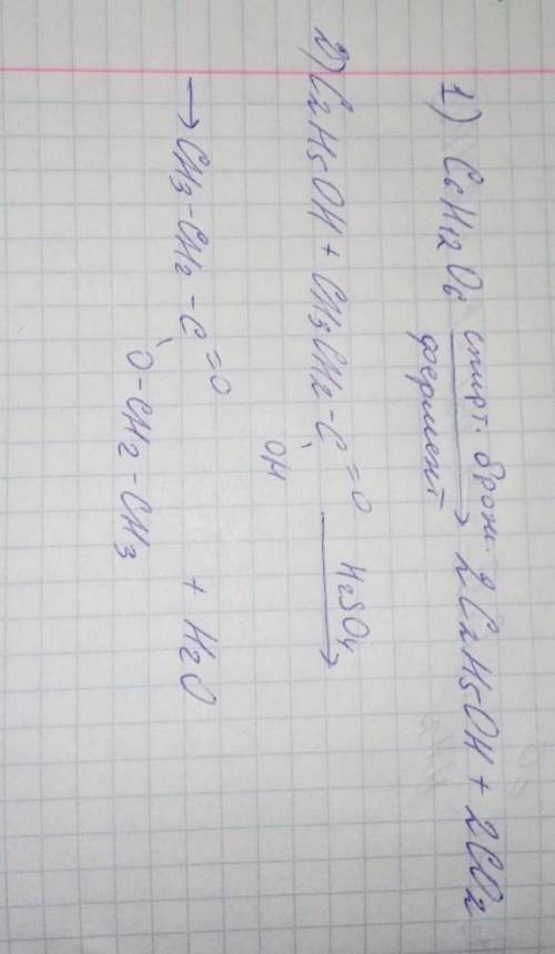 Здійснити ланцюг хімічних перетворень: Глюкоза - етанол = етиловий естер пропанової кислоти.