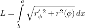 \displaystyle L=\int\limits^a_b {\sqrt{r'_{\phi} ^2+r^2(\phi)} \, dx