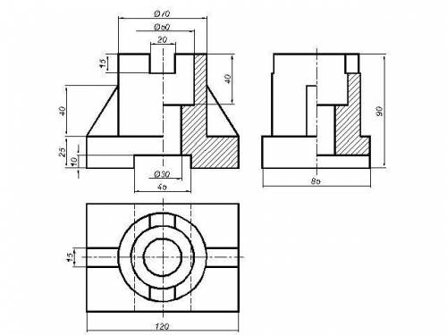 с начертательной геометрией, по 2 видам построить третий вид и выполнить полезные разрезы (фронтальн