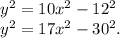 y^2 = 10x^2-12^2\\y^2 = 17x^2-30^2.