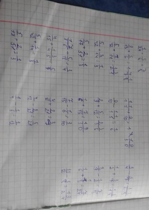 1/24+5/6 =? 9/13+5/65/42 + 7/145/42 + 3/145/17 + 2/5117/36 + 5/184/15 + 13/455/42 + 3/145/17 + 2/511