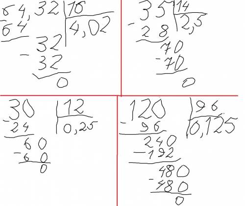 решить в столбик 64,32:16= 35:14= 3:12= 12:96=