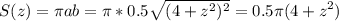 \displaystyle S(z) =\pi ab = \pi *0.5\sqrt{(4+z^2)^2} =0.5\pi (4+z^2)