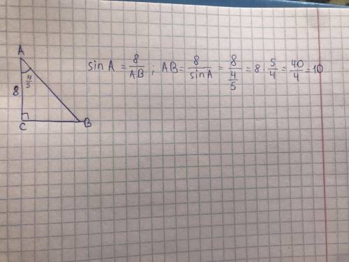 Знайдіть гіпотенузу ab прямокутного трикутника ABC, якщо Ac= 8см cosA=4/5​