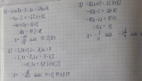 -12x+8x-5=2x-24x+12 -2,1x+5,2=-8,2x+7 -5(2x+1)=2(x+5)