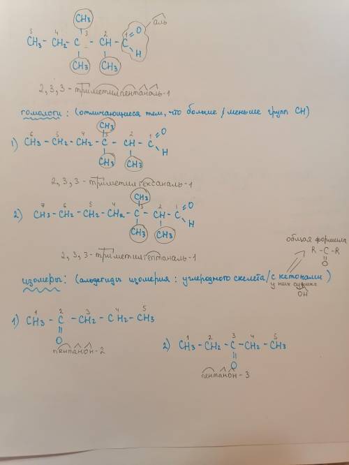 Напишите структурные формулы двух гомологов и двух изомеров: 2,3,3- триметилпентаналь я вам куплю до