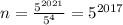 n = \frac{5^{2021} }{5^{4} } = 5^{2017}