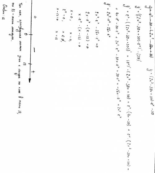 Найти точку минимума. y=(2x^2-30x+30)e^x-30