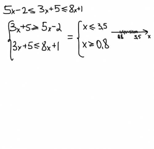 5x - 2 ≤ 3x +5 ≤ 8x +1 ответ запишите целым числом