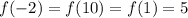 f(-2)=f(10)=f(1)=5