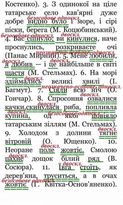 с 3 по 11 предложение подчеркнуть грамматические основы и найти односкладне або двоскладне предложен