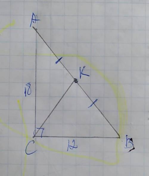 Катеты прямоугольного треугольника равны 12 и 18. Найдите медианы этого треугольника, проведённую к