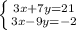 \left \{ {{3x+7y = 21} \atop {3x-9y = -2}} \right.