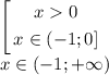 \left[ \begin{gathered} x 0 \\ x \in (-1;0] \end{gathered} \right. \\ x \in (-1; + \infty)