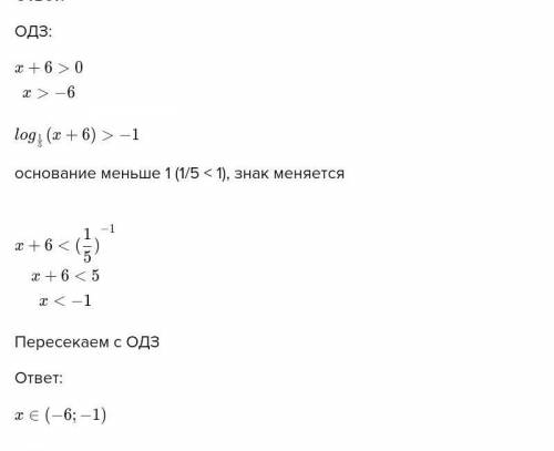 Log1/5 (x+6) > -1 решить неравенство