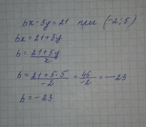 При якому значенні в графік рівняння (-2;5) ? BX - 5y = 21 проходить через точку​