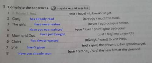 3 Complete the sentences. 1 I haven't had2 Gary3 The girlsIrregular verb list page 135(not/have) my