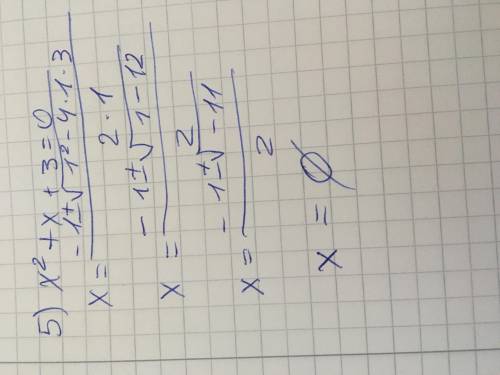 Розв'яжіть рівняння 3x²-15=0 x²+4x=0 3x²+7x+2=0 x²-3x+1=0 x²+x+3=0