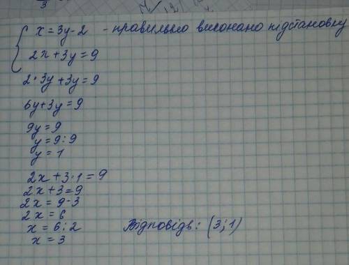 Визначте, у якій з наведених нижче рівностей правильно виконано підстановку для розв'язування систем