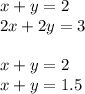 x+y=2\\2x+2y=3\\\\x+y=2\\x+y=1.5