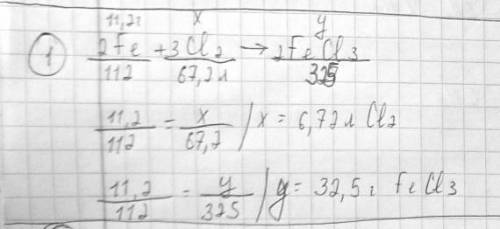 Задача 1. При соединении железа с хлором образуется хлорид железа(3).Какой обьем (н.у.) хлора затрат