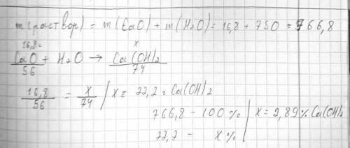 Порцію негашеного вапна CaO масою 16,8 г розчинили в 750 г води. Яка масова частка (%) Ca(OH)2 в утв