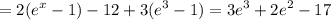 \displaystyle =2(e^x-1)-12+3(e^3-1)=3e^3+2e^2-17