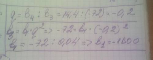 Знайти b q геометричної прогресії bn якщо b3=-72 b4=14,4