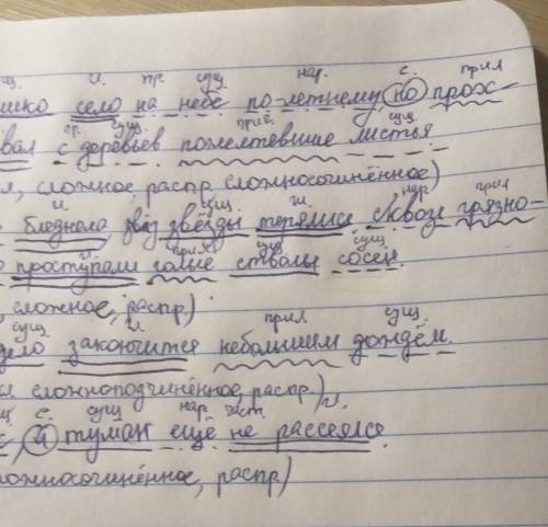 Произведите письменно разбор следующих предложений. 1) Яркое солнышко село на небе по-летнему, но пр