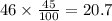 46 \times \frac{45}{100} = 20.7