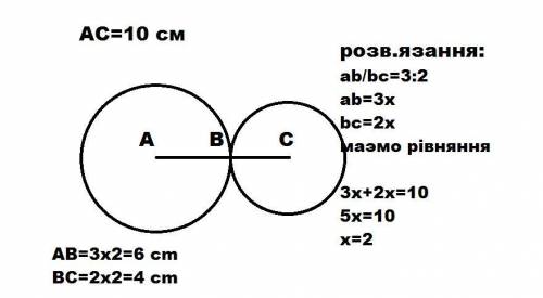 два кола мають зовнішній дотик. відстань між їх центрами 10 см. знайдіть радіуси кіл, якщо вони відн