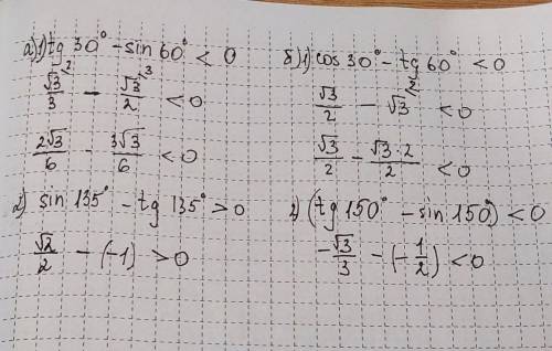 787. Сравните с нулем значение выражения: а) tg 30° — sin 60°) (sin 135° — tg 135°);б) (cos 30° — tg