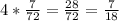 4 * \frac{7}{72} = \frac{28}{72} = \frac{7}{18}