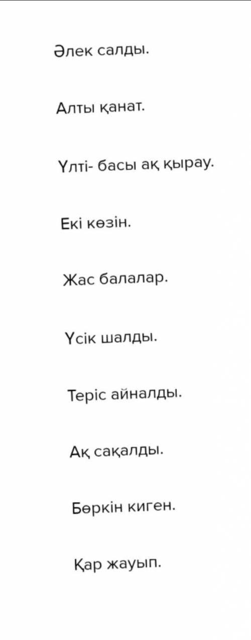 2-тапсырма. Сөздерді мағынасына қарай сәйкестендіріп, сөйл ЭлеккөзінүсікқанатЕСТалтыбалалар терісшау