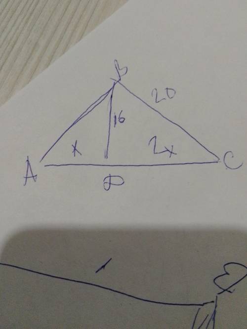 1. Висота трикутника завдовжки 16 см ділить основу у від- ношенні 1:2. Знайдіть площу трикутника, як