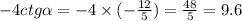 - 4ctg \alpha = - 4 \times ( - \frac{12}{5} ) = \frac{48}{5} = 9.6 \\