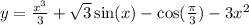 y = \frac{ {x}^{3} }{3} + \sqrt{3} \sin(x) - \cos( \frac{\pi}{3} ) - 3 {x}^{2} \\