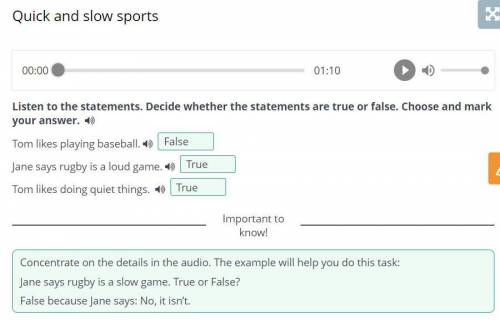 Listen to the statements. Decide whether the statements are true or false. Choose and mark your answ