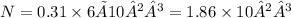 N = 0.31 \times 6×10²³ = 1.86 \times10²³