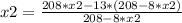 x2 =\frac{208*x2-13*(208-8*x2)}{208-8*x2}