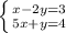 \left \{ {{x-2y=3} \atop {5x+y=4}} \right.