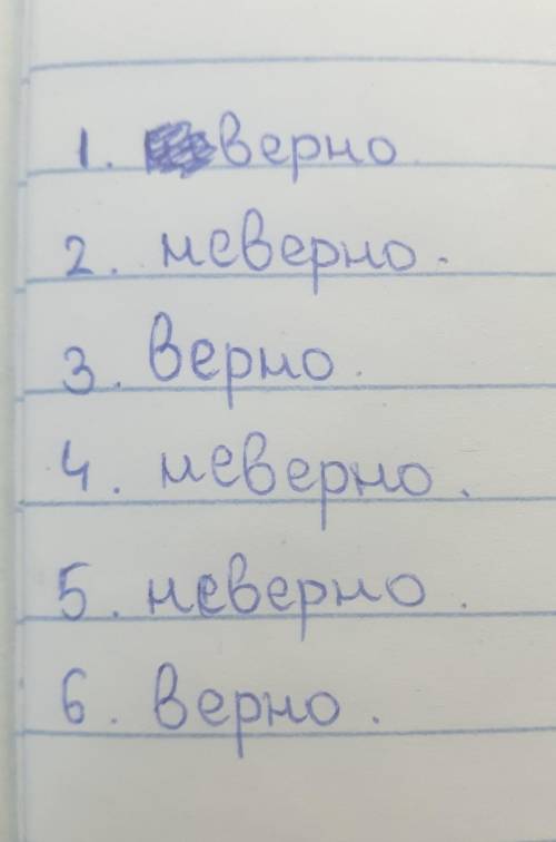 1. В приведенных ниже утверждениях, отметьте свой вариант ответа «ВЕРНО - НЕВЕРНО напротив каждого