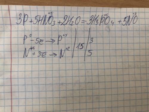 Встановіть окисно відновний баланс P+HNO3+H2O=H3PO4+NO