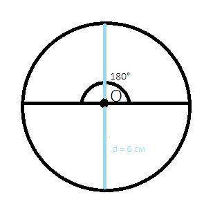 Постройте окружность с диаметром 6 см и проведите в нем развернутый угол с вершиной в центре окружно