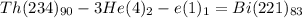 Th(234)_{90}-3He(4)_{2}-e(1)_{1}=Bi(221)_{83}