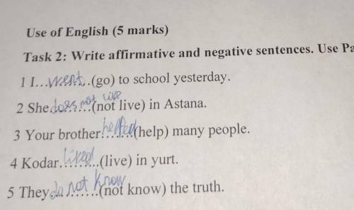 Use of English (5 marks) Task 2: Write affirmative and negative sentences. Use Past Simple.1 1 .(go)