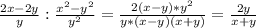 \frac{2x-2y}{y}:\frac{x^2-y^2}{y^2}=\frac{2(x-y)*y^2}{y*(x-y)(x+y)}=\frac{2y}{x+y}