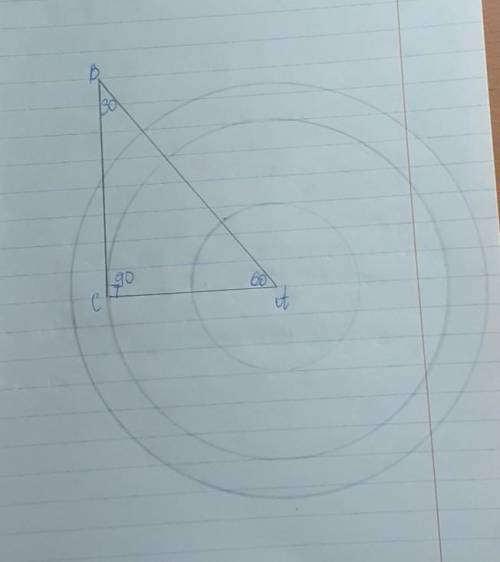 В прямоугольном треугольнике CB (∠C=90°), AB=10, ∠ABC=30°. С центром в точке a проведена окружность.